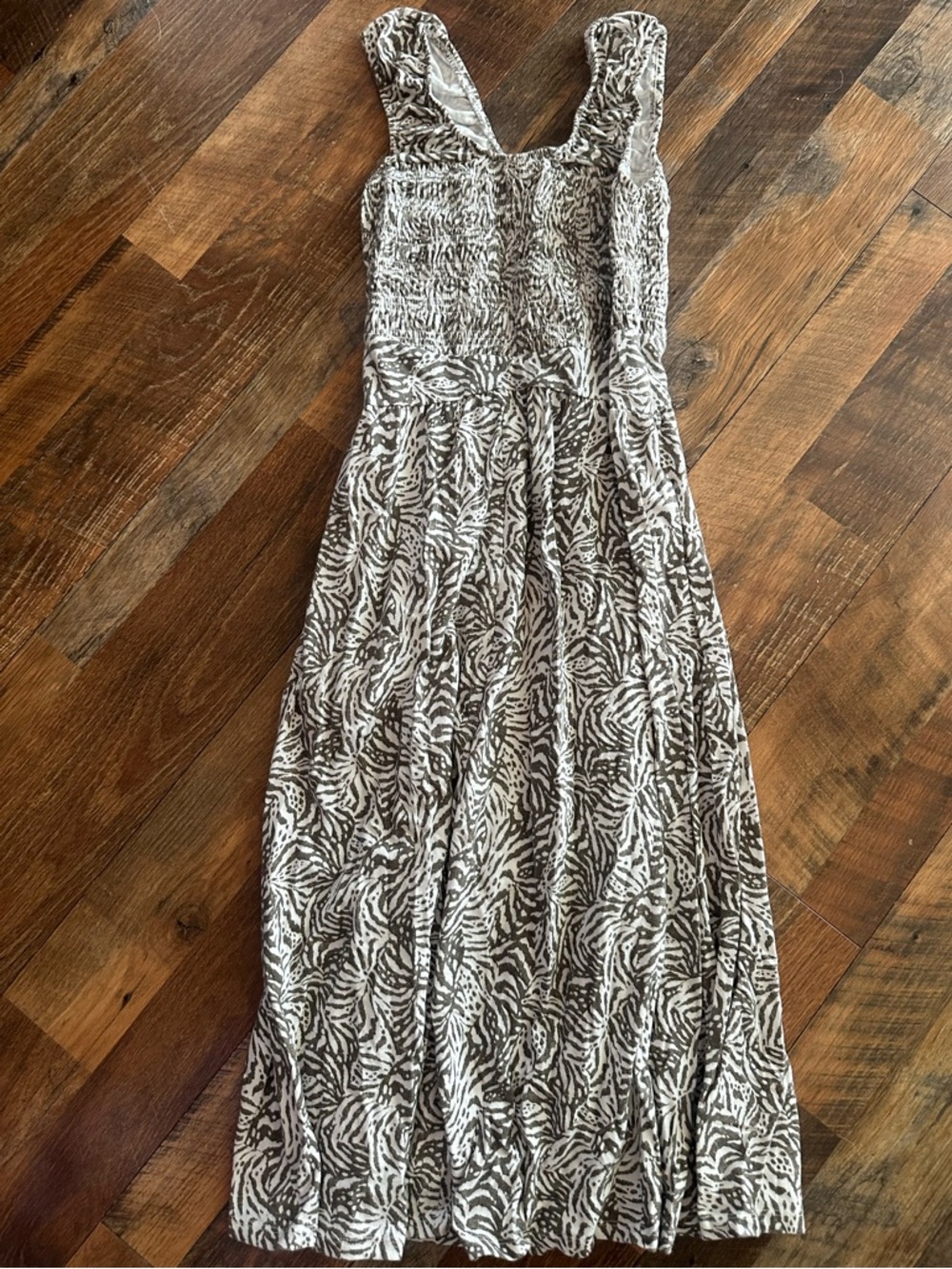 Smocked Tank Maxi Dress in Neutral Abstract Print